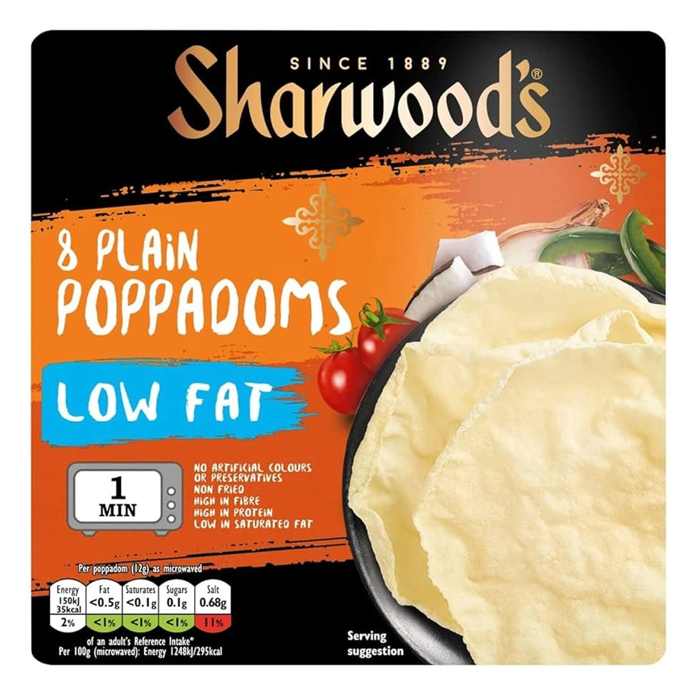 Sharwood's 8 Plain Poppadoms Low Fat 94g